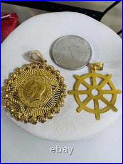 21K 875 Real Fine Solid Gold 2 Set Pendant 22K Mariner and 21K Coin Pendant 8.7g 21K 875 Real Fine Solid Gold 2 Set Pendant 22K Mariner and 21K Coin Pendant 8.7g