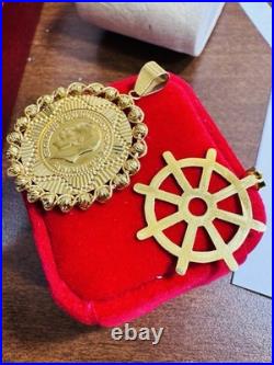 21K 875 Real Fine Solid Gold 2 Set Pendant 22K Mariner and 21K Coin Pendant 8.7g 21K 875 Real Fine Solid Gold 2 Set Pendant 22K Mariner and 21K Coin Pendant 8.7g