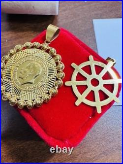 21K 875 Real Fine Solid Gold 2 Set Pendant 22K Mariner and 21K Coin Pendant 8.7g 21K 875 Real Fine Solid Gold 2 Set Pendant 22K Mariner and 21K Coin Pendant 8.7g