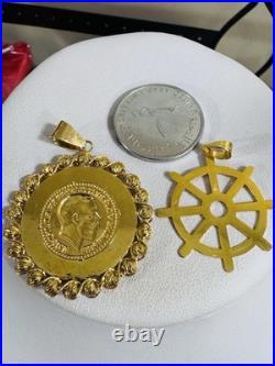 21K 875 Real Fine Solid Gold 2 Set Pendant 22K Mariner and 21K Coin Pendant 8.7g 21K 875 Real Fine Solid Gold 2 Set Pendant 22K Mariner and 21K Coin Pendant 8.7g