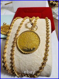 21K 875 Solid Real Gold Twist Chain Coin Necklace 25/25.5 Long 19.1g 3.2mm