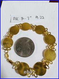 21K 875 Solid Yellow Gold Lucky Coin Bracelet 13mm 9.2g 7 long Real Gold