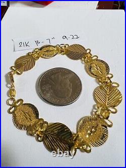 21K 875 Solid Yellow Gold Lucky Coin Bracelet 13mm 9.2g 7 long Real Gold