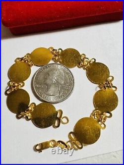 21K 875 Solid Yellow Gold Lucky Coin Bracelet 13mm 9.2g 7 long Real Gold