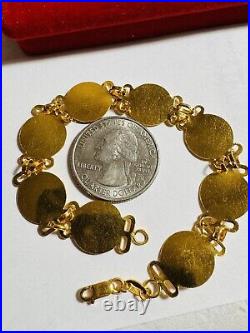 21K 875 Solid Yellow Gold Lucky Coin Bracelet 13mm 9.2g 7 long Real Gold