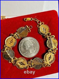 21K 875 Solid Yellow Gold Lucky Coin Bracelet 13mm 9.2g 7 long Real Gold