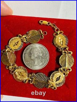 21K 875 Solid Yellow Gold Lucky Coin Bracelet 13mm 9.2g 7 long Real Gold