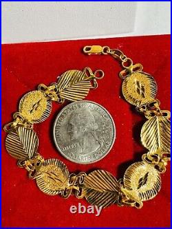 21K 875 Solid Yellow Gold Lucky Coin Bracelet 13mm 9.2g 7 long Real Gold