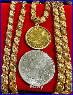 21K Solid 875 Real Gold Ladies Women's Dubai Coin Necklace 20 Long 14.7g 5mm