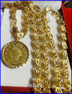 21K Solid 875 Real Gold Ladies Women's Dubai Coin Necklace 20 Long 14.7g 5mm