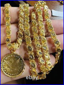 21K Solid 875 Real Gold Ladies Women's Dubai Coin Necklace 20 Long 14.7g 5mm