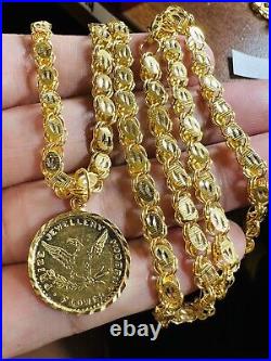 21K Solid 875 Real Gold Ladies Women's Dubai Coin Necklace 20 Long 14.7g 5mm