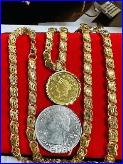 21K Solid 875 Real Gold Ladies Women's Dubai Coin Necklace 20 Long 14.7g 5mm