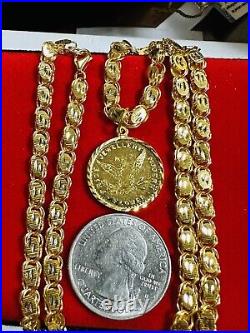 21K Solid 875 Real Gold Ladies Women's Dubai Coin Necklace 20 Long 14.7g 5mm