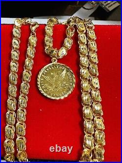 21K Solid 875 Real Gold Ladies Women's Dubai Coin Necklace 20 Long 14.7g 5mm