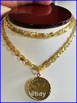 21K Solid 875 Real Gold Ladies Women's Dubai Coin Necklace 20 Long 14.7g 5mm