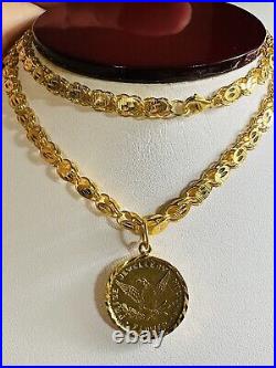 21K Solid 875 Real Gold Ladies Women's Dubai Coin Necklace 20 Long 14.7g 5mm