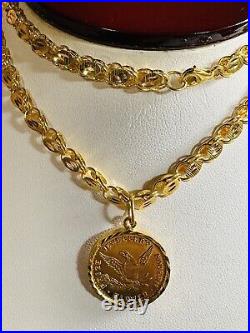 21K Solid 875 Real Gold Ladies Women's Dubai Coin Necklace 20 Long 14.7g 5mm