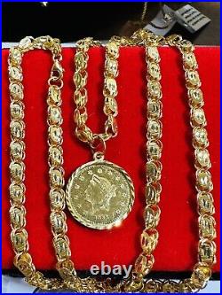 21K Solid 875 Real Gold Ladies Women's Dubai Coin Necklace 20 Long 14.7g 5mm