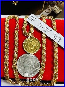 21K Solid 875 Real Gold Ladies Women's Dubai Coin Necklace 20 Long 14.7g 5mm