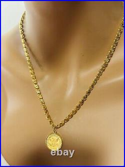 21K Solid 875 Real Gold Ladies Women's Dubai Coin Necklace 20 Long 14.7g 5mm
