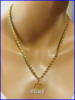 21K Solid 875 Real Gold Ladies Women's Dubai Coin Necklace 20 Long 14.7g 5mm