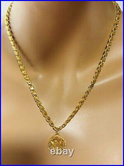 21K Solid 875 Real Gold Ladies Women's Dubai Coin Necklace 20 Long 14.7g 5mm