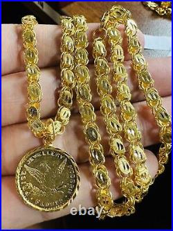 21K Solid 875 Real Gold Ladies Women's Dubai Coin Necklace 24 Long 18.3g 4mm
