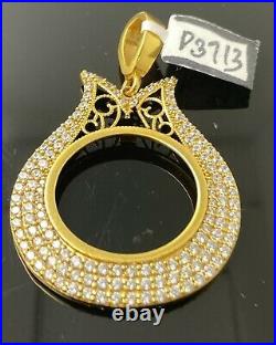 21K Solid Gold Ladies Zircon Madalian for coin Pendant P3713