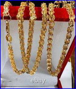 21K Solid Real Gold Dubai Damascus Chain Necklace 22 Long 11.7g 4mm