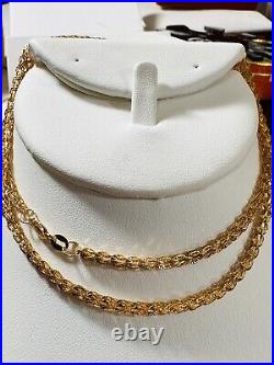 21K Solid Real Gold Dubai Damascus Chain Necklace 22 Long 11.7g 4mm