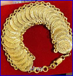 21K Solid Yellow Gold Lucky Coin Bracelet 20mm 16.45g Fits 8/9 Dubai Real Gold