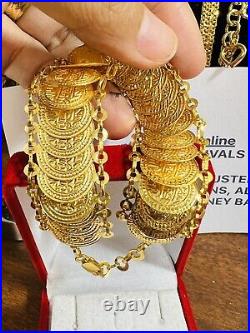 21K Solid Yellow Gold Lucky Coin Bracelet 20mm 16.45g Fits 8/9 Dubai Real Gold