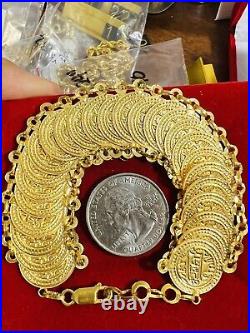 21K Solid Yellow Gold Lucky Coin Bracelet 20mm 16.45g Fits 8/9 Dubai Real Gold