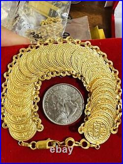 21K Solid Yellow Gold Lucky Coin Bracelet 20mm 16.45g Fits 8/9 Dubai Real Gold