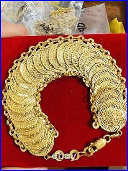 21K Solid Yellow Gold Lucky Coin Bracelet 20mm 16.45g Fits 8/9 Dubai Real Gold