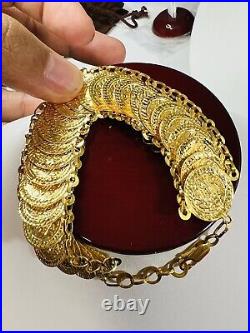 21K Solid Yellow Gold Lucky Coin Bracelet 20mm 16.45g Fits 8/9 Dubai Real Gold