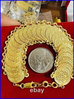 21K Solid Yellow Gold Lucky Coin Bracelet 20mm 16.45g Fits 8/9 Dubai Real Gold