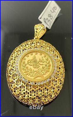 21K solid Gold Ladies Designer Coin Zircon Pendant P3840