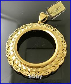 21k Solid Gold Ladies Round Designer Coin frame Pendant P4084