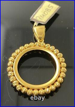 21k Solid Gold Ladies Round Designer Coin frame Pendant P4085