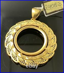 21k Solid Gold Unisex Round Coin Frame Pendant P4083