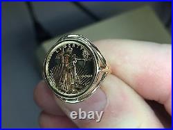 22K FINE GOLD 1/10 OZ US LADY LIBERTY COIN in 14k Solid Yellow Gold Ring