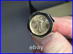 22K FINE GOLD 1/10 OZ US LIBERTY COIN in 14k Solid Yellow Gold Men's Ring
