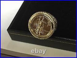22K FINE GOLD 1/10 OZ US LIBERTY COIN in 14k Solid Yellow Gold Ring