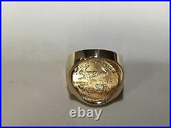 22K FINE GOLD 1/4 OZ LADY LIBERTY COIN in 14k Solid Yellow Gold Ring