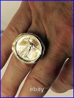 22K FINE GOLD 1/4 OZ LADY LIBERTY COIN in 14k Solid Yellow Gold Ring