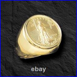 22K FINE GOLD 1/4 OZ US LIBERTY COIN in Heavy 14k Solid Yellow Gold Ring 25 MM