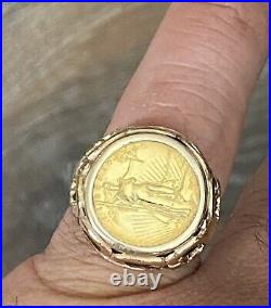 22K Gold 1/10 oz 1986 US Liberty Coin in 14K Solid Gold Ring Size 7