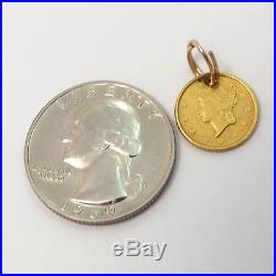 22K Gold Coin 1851 One Dollar $1 Coin Charm Pendant 1.8gr